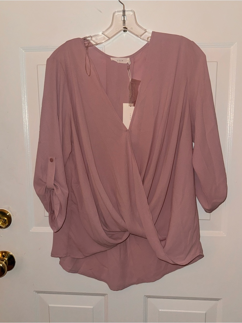 Lush mauve medium Wrap-Front Blouse NWT